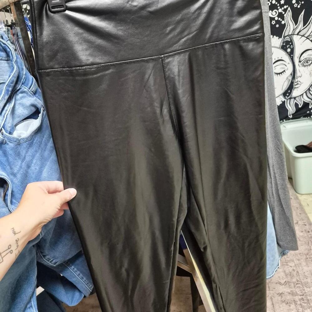 Black faux leather pants with